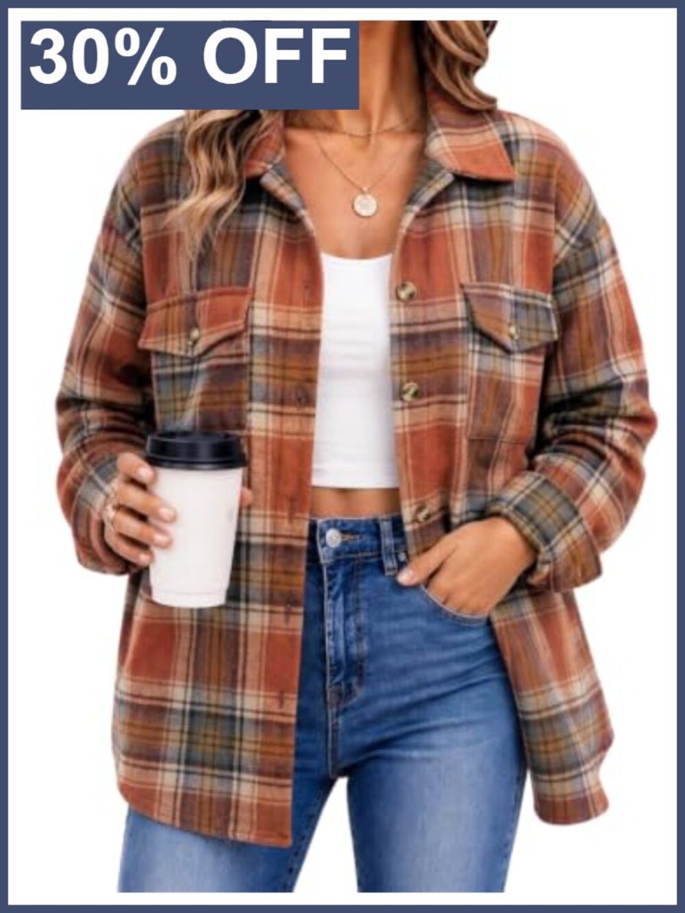Plaid Flannel Shacket Button Down Long Sleeve Casual Jacket